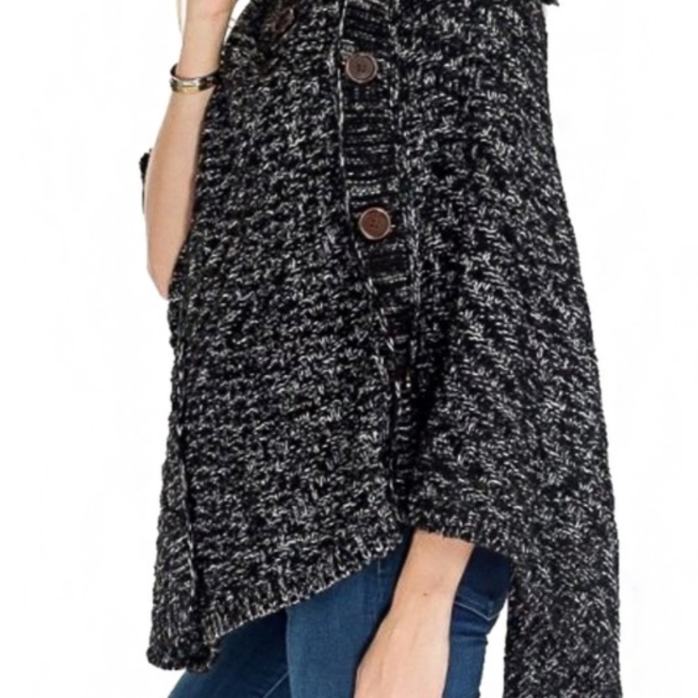 Collared Throw Over Poncho - Picture 2 of 3